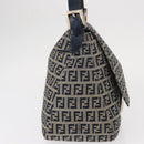 FENDI Zucchino Canvas Mamma Baguette Shoulder Bag Navy Silver Auth ep12546-5