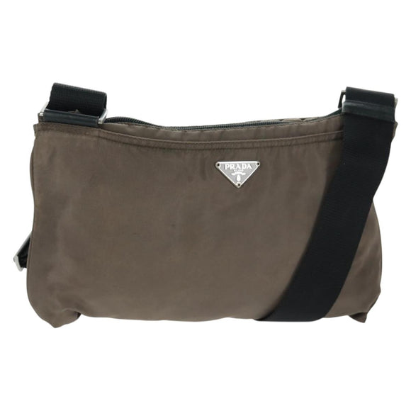 PRADA Shoulder Bag Nylon Beige Silver Auth ep12552