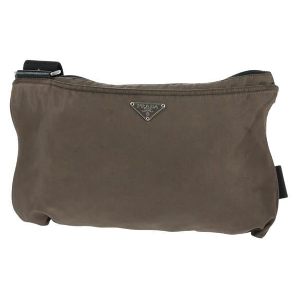PRADA Shoulder Bag Nylon Beige Silver Auth ep12552
