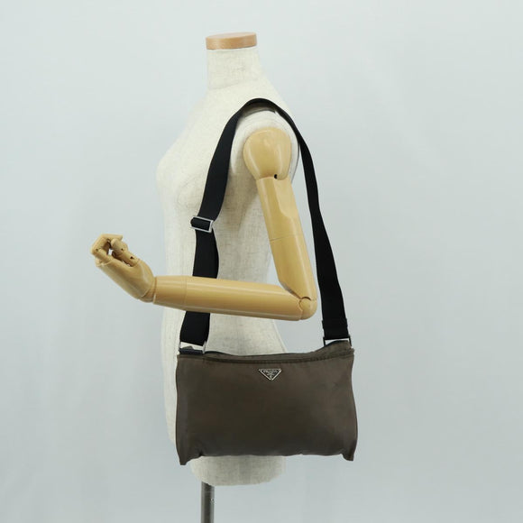 PRADA Shoulder Bag Nylon Beige Silver Auth ep12552