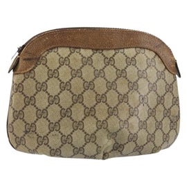 GUCCI GG Supreme Pouch PVC Beige Auth ep12553