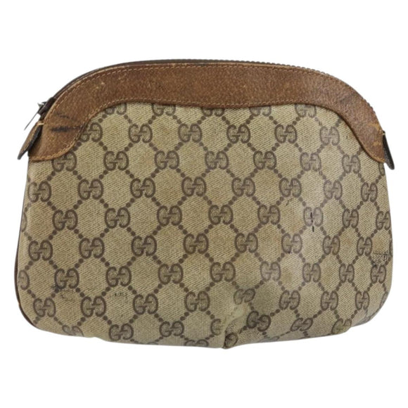 GUCCI GG Supreme Pouch PVC Beige Auth ep12553