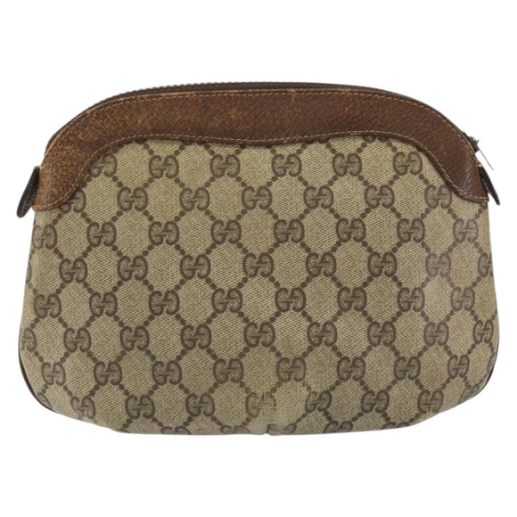 GUCCI GG Supreme Pouch PVC Beige Auth ep12553