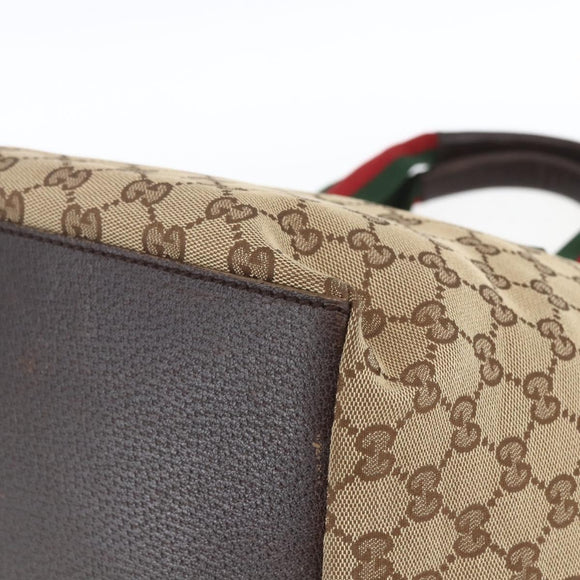 GUCCI GG Canvas Web Sherry Line Tote Bag Beige 131230 Auth ep12560