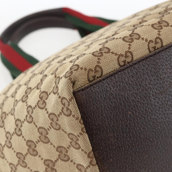 GUCCI GG Canvas Web Sherry Line Tote Bag Beige 131230 Auth ep12560