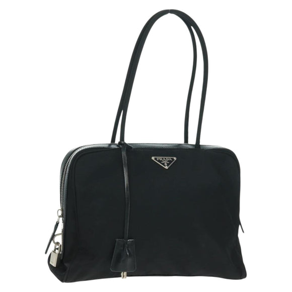 PRADA Hand Bag Nylon Leather Black Silver Auth ep12566