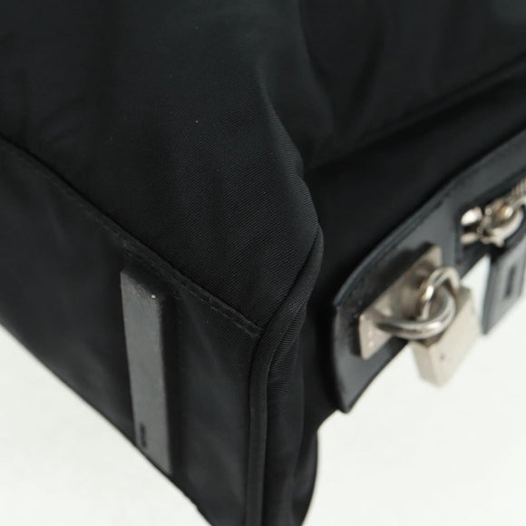 PRADA Hand Bag Nylon Leather Black Silver Auth ep12566