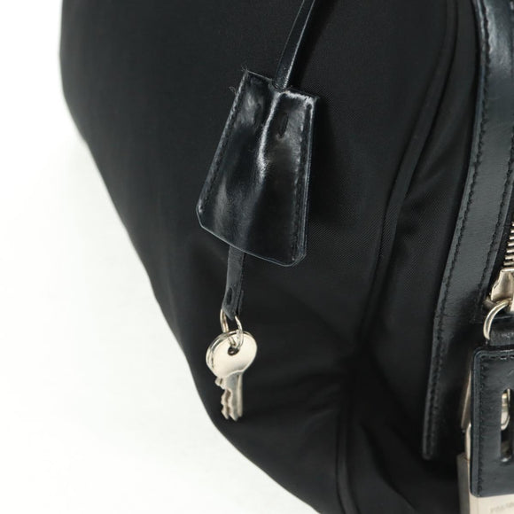 PRADA Hand Bag Nylon Leather Black Silver Auth ep12566