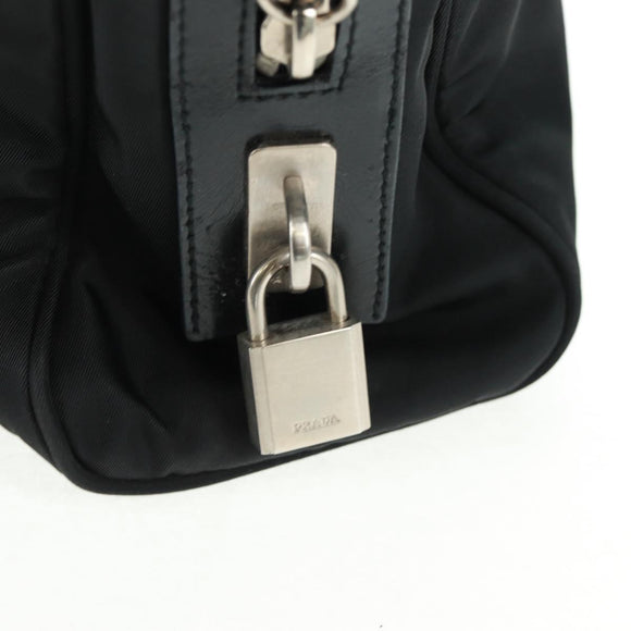 PRADA Hand Bag Nylon Leather Black Silver Auth ep12566