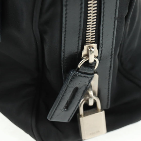 PRADA Hand Bag Nylon Leather Black Silver Auth ep12566