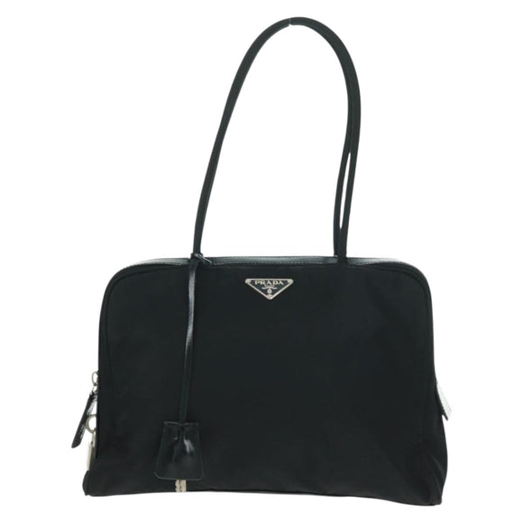 PRADA Hand Bag Nylon Leather Black Silver Auth ep12566