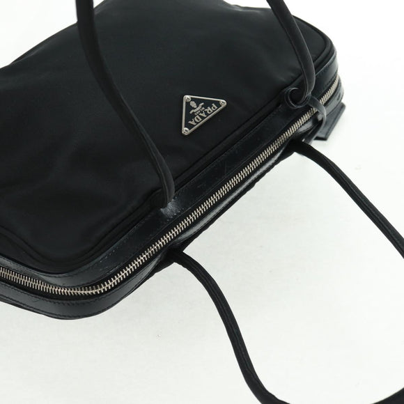 PRADA Hand Bag Nylon Leather Black Silver Auth ep12566