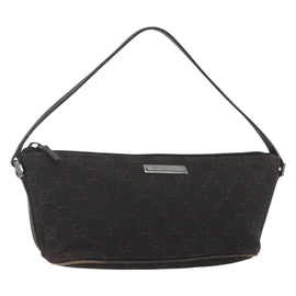 GUCCI GG Canvas Accessory Pouch Dark Brown Silver 07198 Auth ep12569