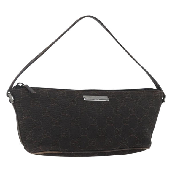 GUCCI GG Canvas Accessory Pouch Dark Brown Silver 07198 Auth ep12569