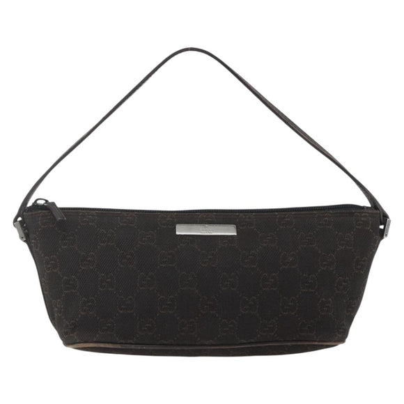 GUCCI GG Canvas Accessory Pouch Dark Brown Silver 07198 Auth ep12569