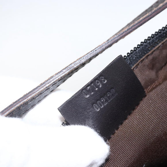 GUCCI GG Canvas Accessory Pouch Dark Brown Silver 07198 Auth ep12569