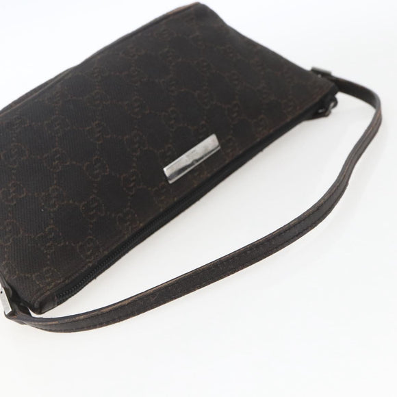 GUCCI GG Canvas Accessory Pouch Dark Brown Silver 07198 Auth ep12569