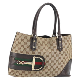 GUCCI GG Canvas Horsebit Tote Bag Beige Gold 137385 Auth ep12586
