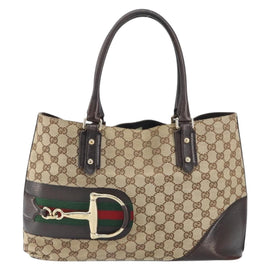 GUCCI GG Canvas Horsebit Tote Bag Beige Gold 137385 Auth ep12586 - 0