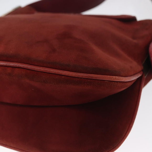 GUCCI Shoulder Bag Suede Bordeaux Gold Auth ep12588
