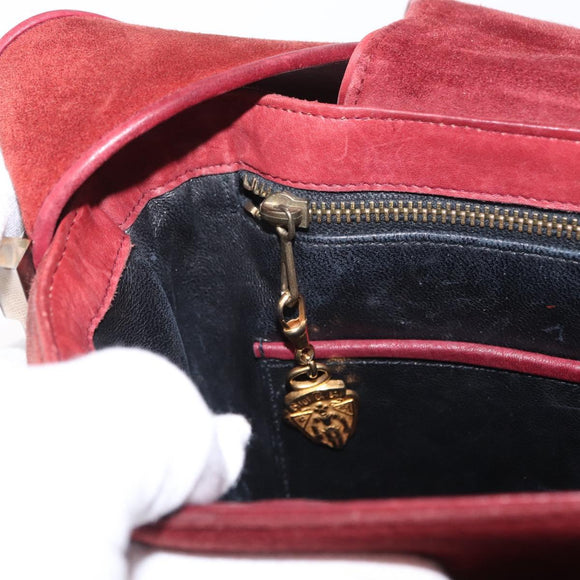 GUCCI Shoulder Bag Suede Bordeaux Gold Auth ep12588