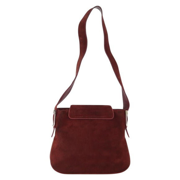GUCCI Shoulder Bag Suede Bordeaux Gold Auth ep12588