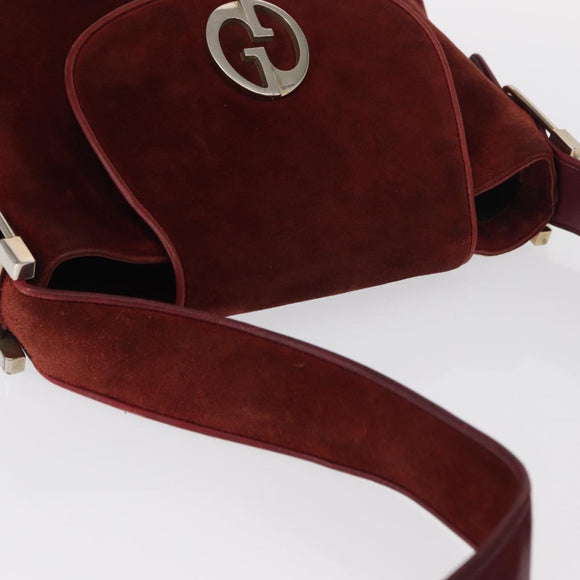 GUCCI Shoulder Bag Suede Bordeaux Gold Auth ep12588