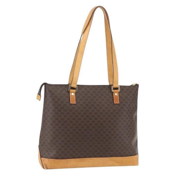CELINE Macadam Canvas Tote Bag PVC Leather Brown Gold Auth ep12590