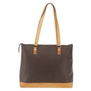 CELINE Macadam Canvas Tote Bag PVC Leather Brown Gold Auth ep12590-13