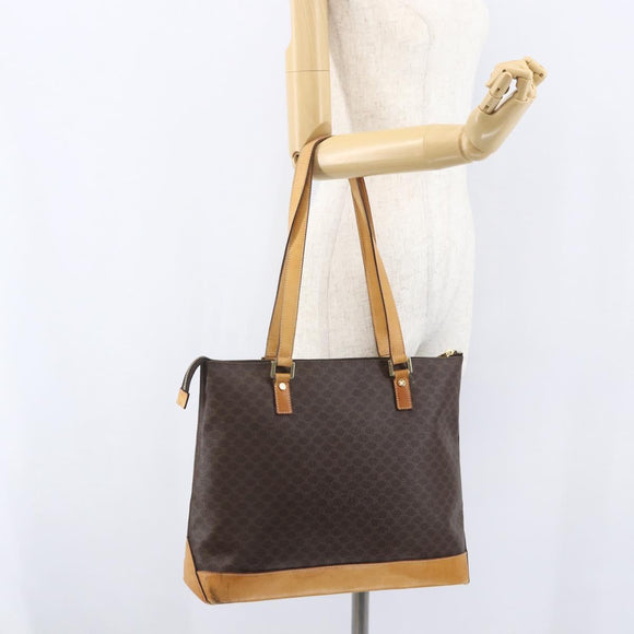 CELINE Macadam Canvas Tote Bag PVC Leather Brown Gold Auth ep12590