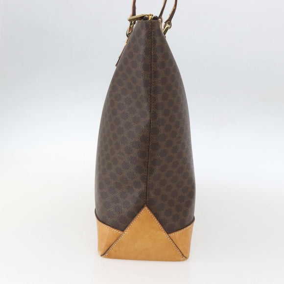 CELINE Macadam Canvas Tote Bag PVC Leather Brown Gold Auth ep12590