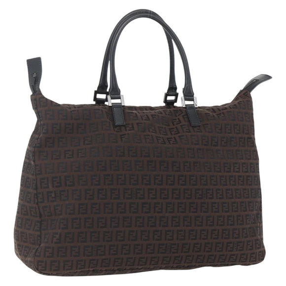 FENDI Zucchino Canvas Hand Bag Dark Brown Auth ep12591