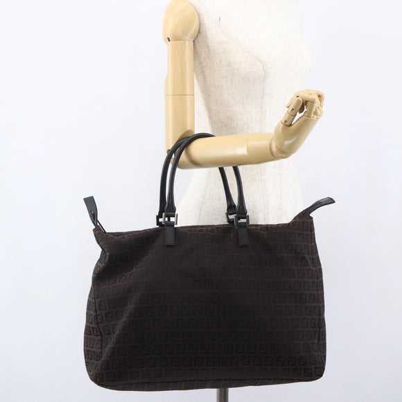 FENDI Zucchino Canvas Hand Bag Dark Brown Auth ep12591