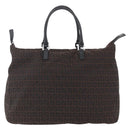 FENDI Zucchino Canvas Hand Bag Dark Brown Auth ep12591-13
