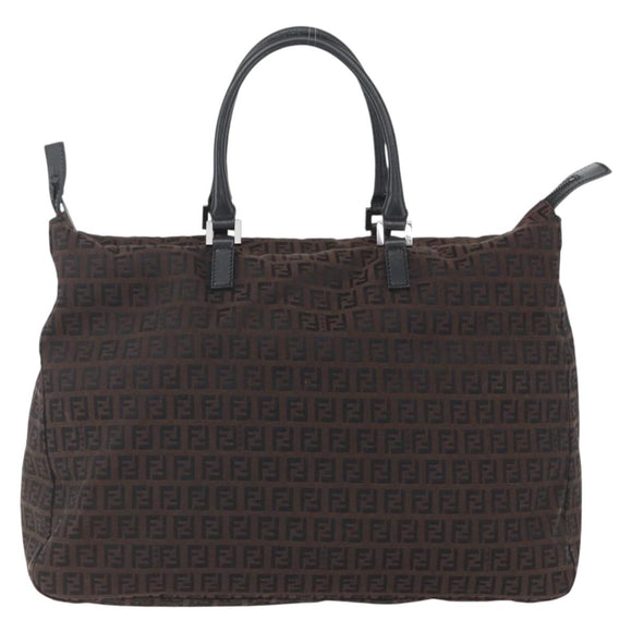 FENDI Zucchino Canvas Hand Bag Dark Brown Auth ep12591