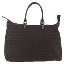 FENDI Zucchino Canvas Hand Bag Dark Brown Auth ep12591-2