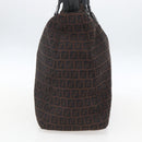 FENDI Zucchino Canvas Hand Bag Dark Brown Auth ep12591-3
