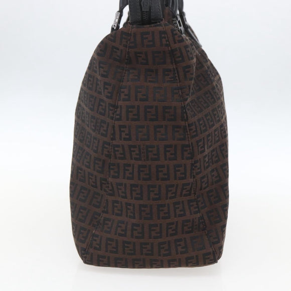 FENDI Zucchino Canvas Hand Bag Dark Brown Auth ep12591