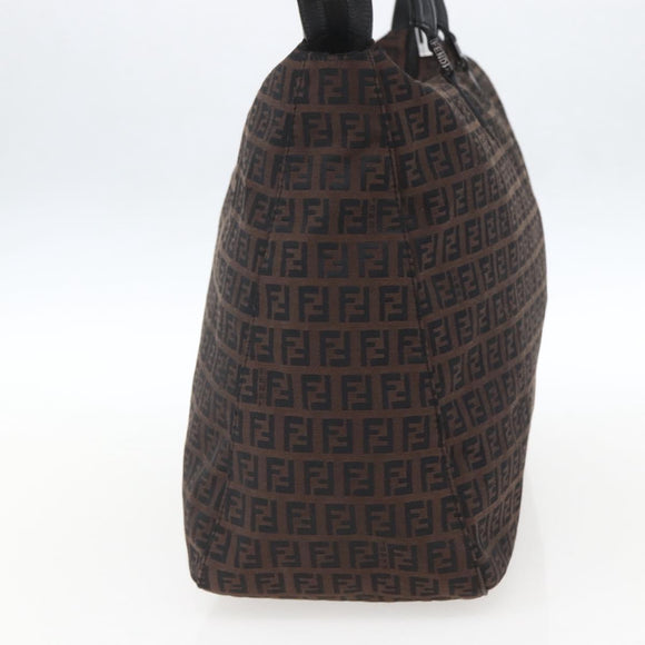FENDI Zucchino Canvas Hand Bag Dark Brown Auth ep12591