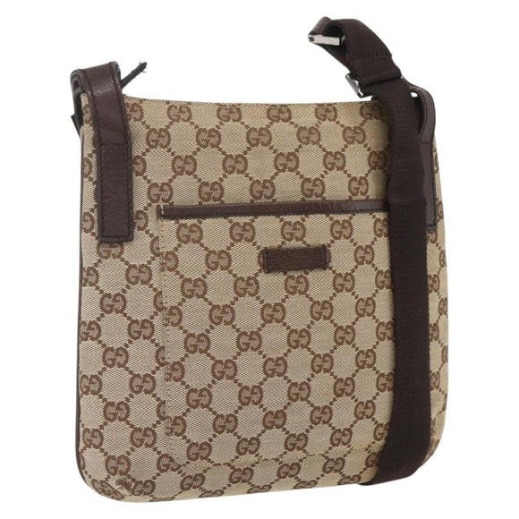 GUCCI GG Canvas Shoulder Bag Beige Silver 122793 Auth ep12602