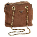 PRADA Chain Shoulder Bag Suede Brown Gold Auth ep12610-1