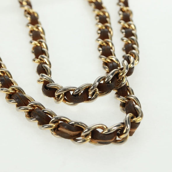 PRADA Chain Shoulder Bag Suede Brown Gold Auth ep12610