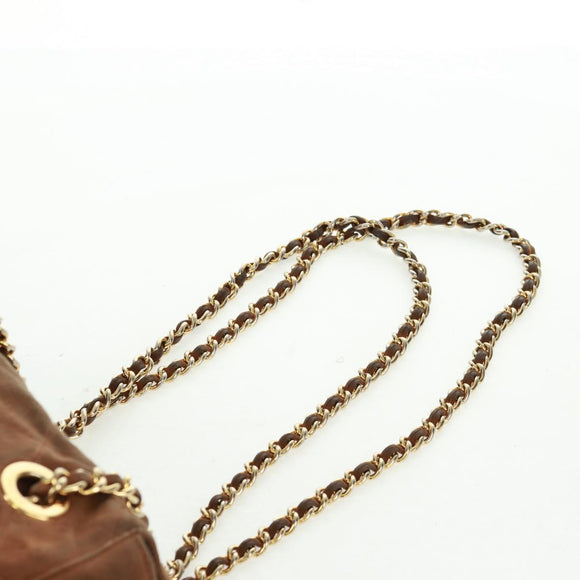 PRADA Chain Shoulder Bag Suede Brown Gold Auth ep12610