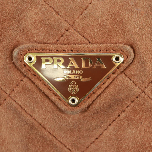PRADA Chain Shoulder Bag Suede Brown Gold Auth ep12610