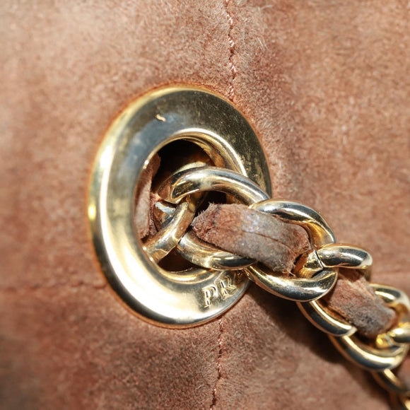 PRADA Chain Shoulder Bag Suede Brown Gold Auth ep12610