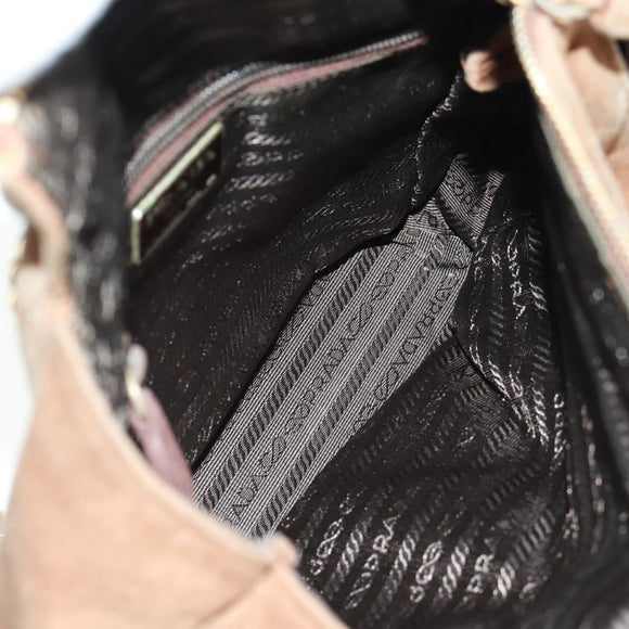 PRADA Chain Shoulder Bag Suede Brown Gold Auth ep12610