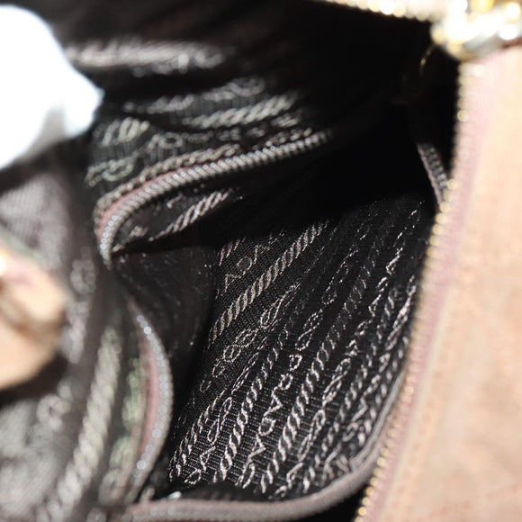 PRADA Chain Shoulder Bag Suede Brown Gold Auth ep12610