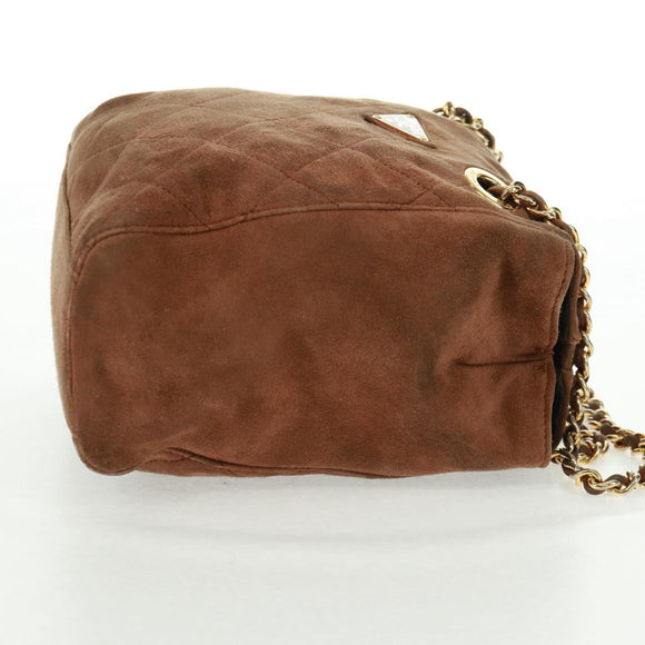 PRADA Chain Shoulder Bag Suede Brown Gold Auth ep12610