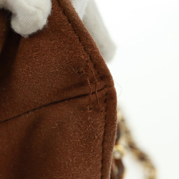 PRADA Chain Shoulder Bag Suede Brown Gold Auth ep12610