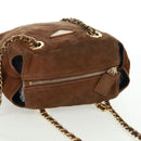 PRADA Chain Shoulder Bag Suede Brown Gold Auth ep12610-8